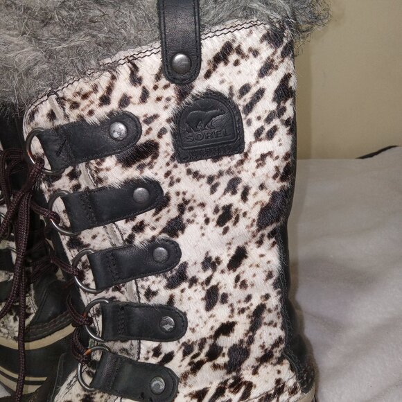 Sorel Joan Of Arctic Reserve Cowhide Snow Boots Fur Cuff Women’s 7 Rare Y2K - Picture 8 of 12